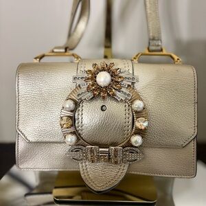 Miu Miu Gold Madras Crystal Embellished Crossbody Bag